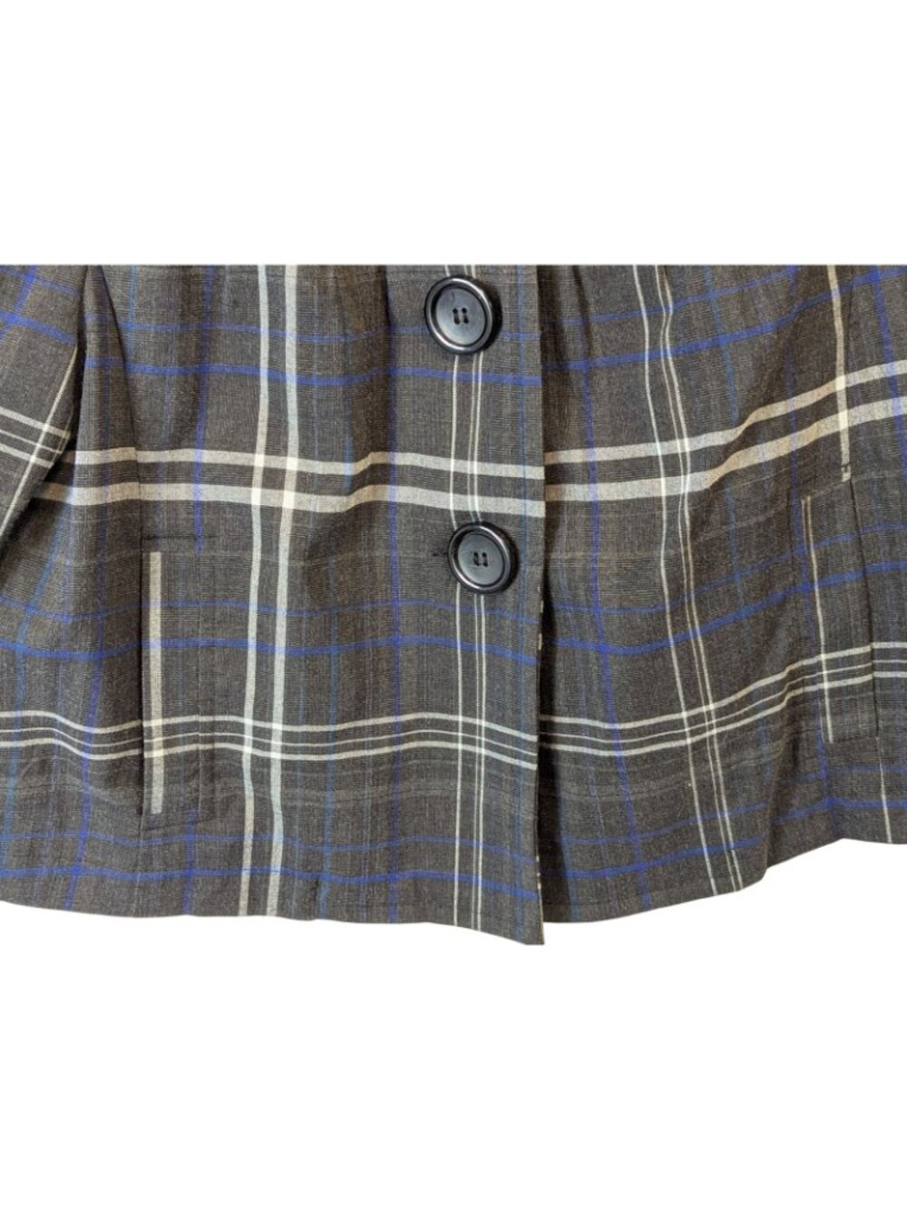 Sele M Charcoal Plaid Cropped Jacket Swing 3 Button 3/4 Sleeve Vintage Preppy - Picture 6 of 15